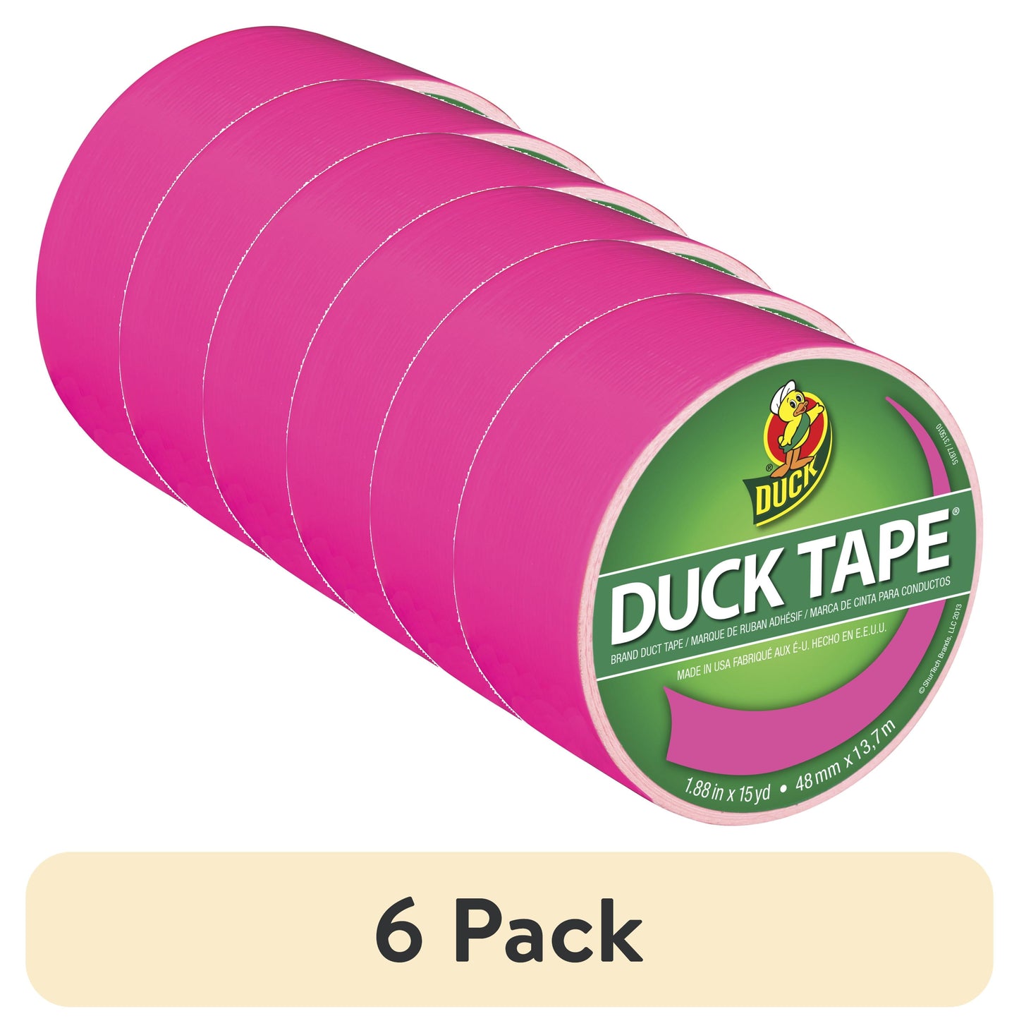 (6 pack) Color Duck Tape Brand Duct Tape, 1.88 in. x 15 yd., Neon Pink