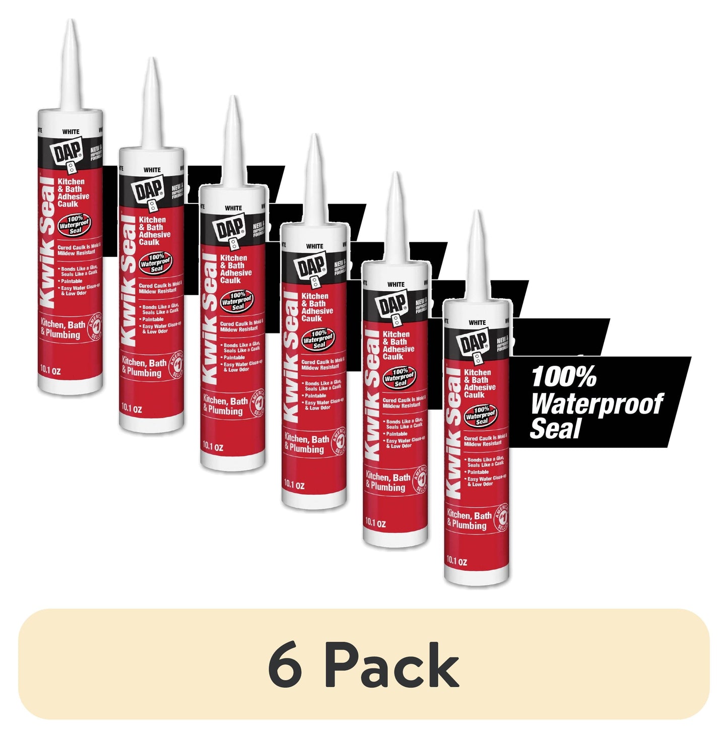 (6 pack) DAP Kwik Seal 10.1 oz White Adhesive Kitchen and Bath Acrylic Latex Caulk