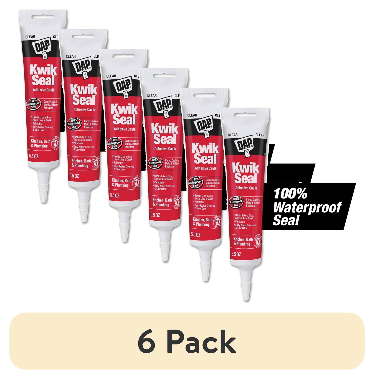 (6 pack) DAP Kwik Seal 5.5 oz Clear Adhesive Kitchen and Bath Acrylic Latex Caulk