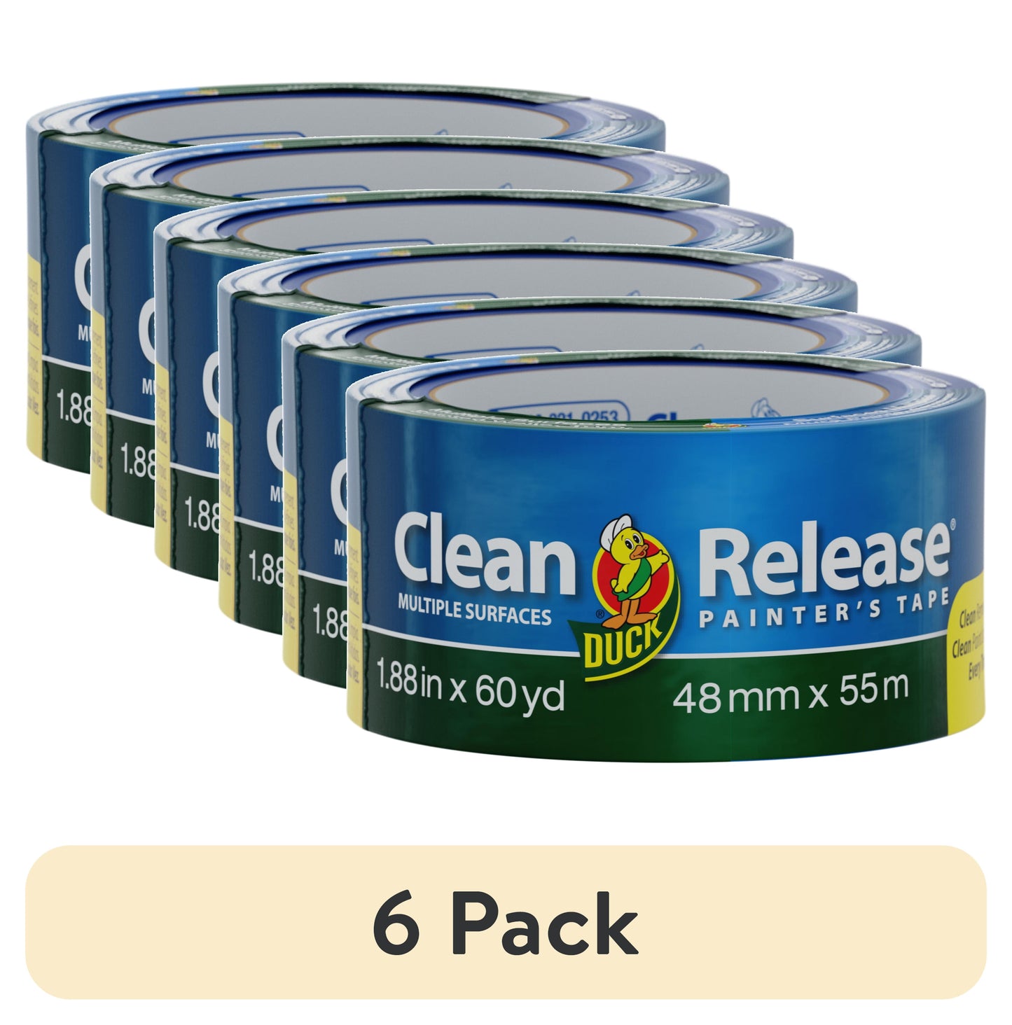 (6 pack) Duck Clean Release 1.88 in. x 60 yd. Blue Painter's Tape