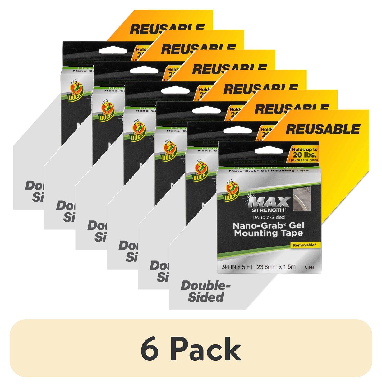 (6 pack) Duck Max .94 in. x 5 ft. Nano Grab Gel Mounting Tape, 1 Pack