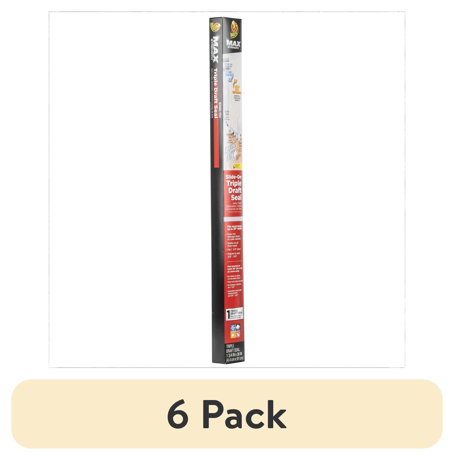 (6 pack) Duck Max Triple Draft 1.75 in. x 36 in. Sello Plástico para Bajo de Puerta, Transparente
