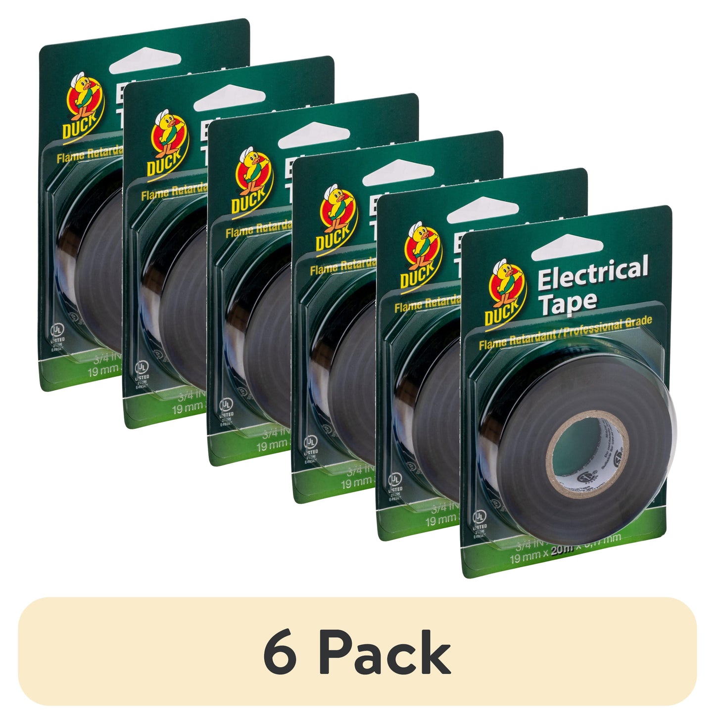 (6 pack) Duck Professional Vinyl Electrical Tape, 0.75 in. x 66 ft., Black