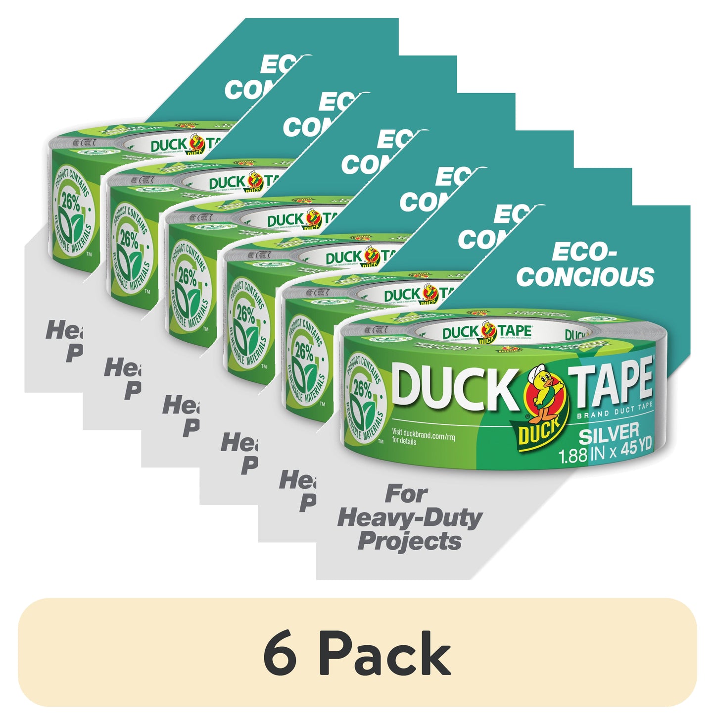 Duck Renewable Material Duck Tape - Silver, 1.88 in. x 45 yard