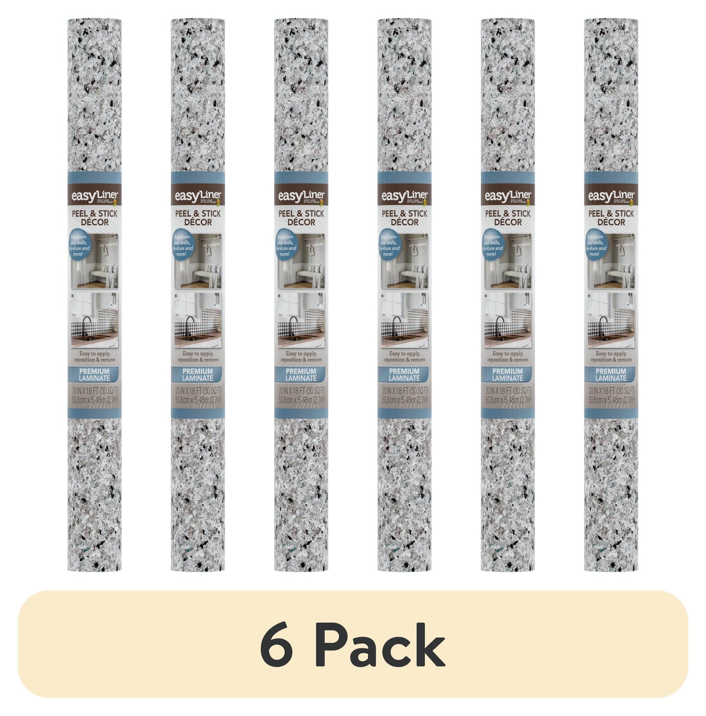 (6 pack) EasyLiner Premium Removable Adhesive Peel & Stick Wallpaper, Grey Granite, 20 in. x 18 ft.