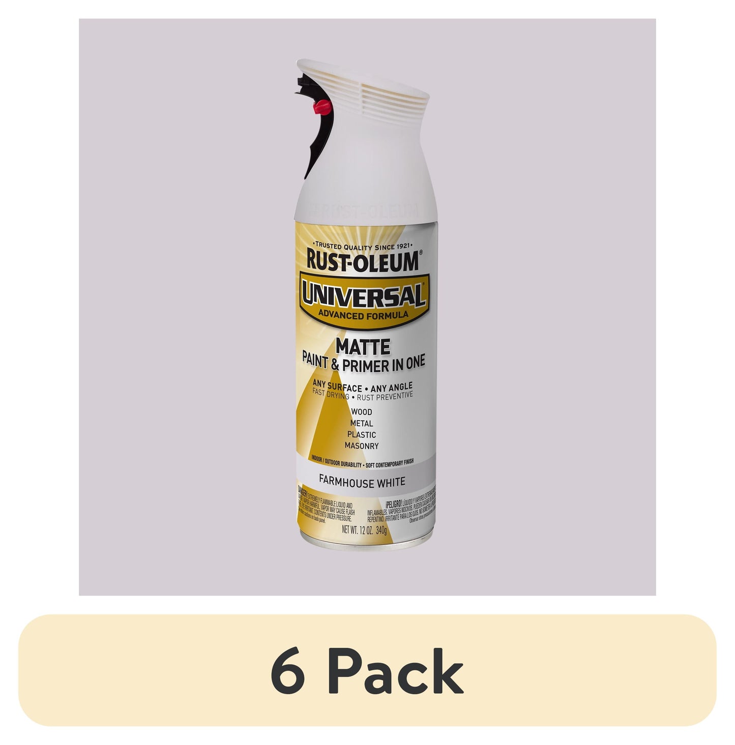 (6 pack) Farmhouse White, Rust-Oleum Universal Matte Spray Paint-376725, 12 oz