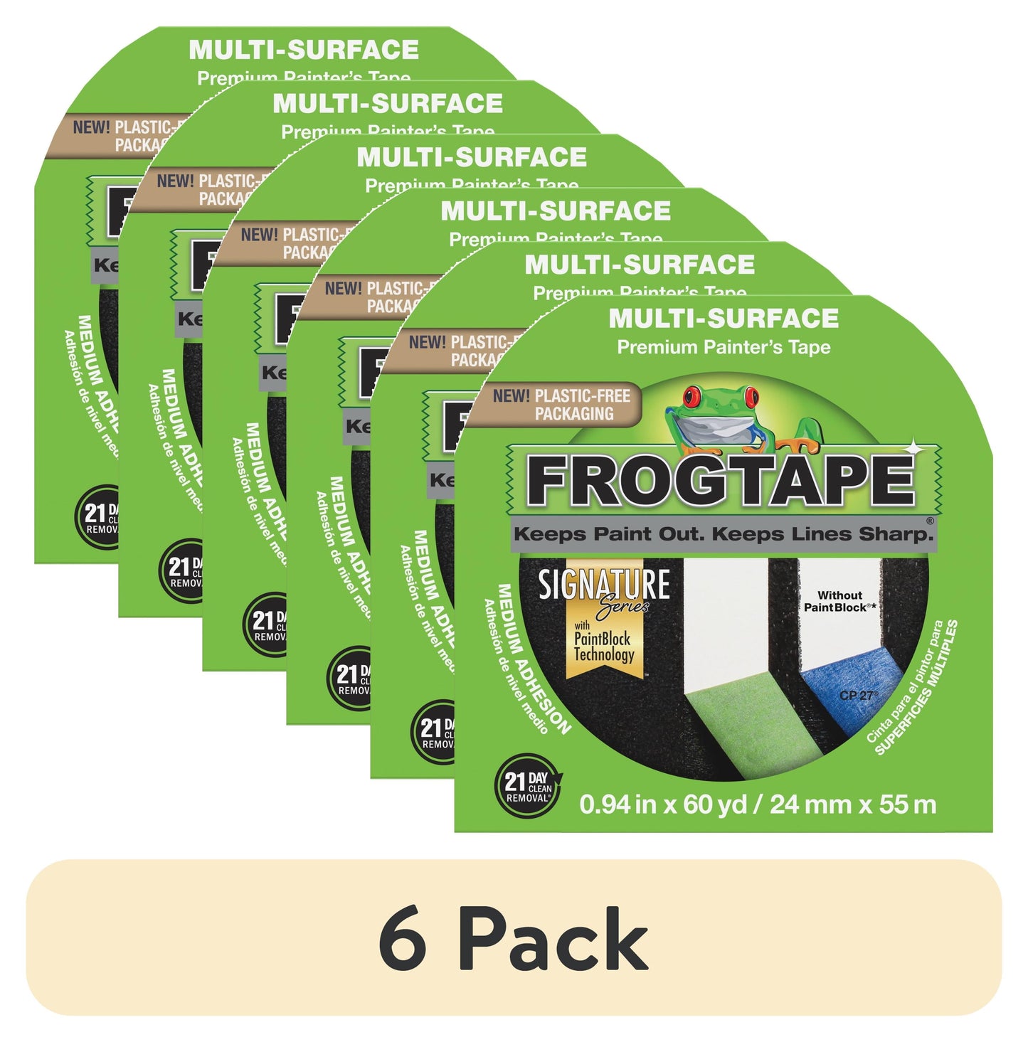 (6 pack) FrogTape 0.94 in. x 60 yd. Green Multi-Surface Painter's Tape