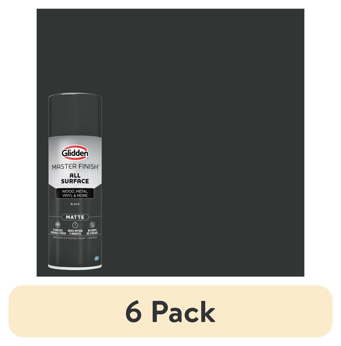 (6 pack) Glidden Master Finish 12 oz. Matte Black Interior/Exterior All Surface Spray Paint and Primer