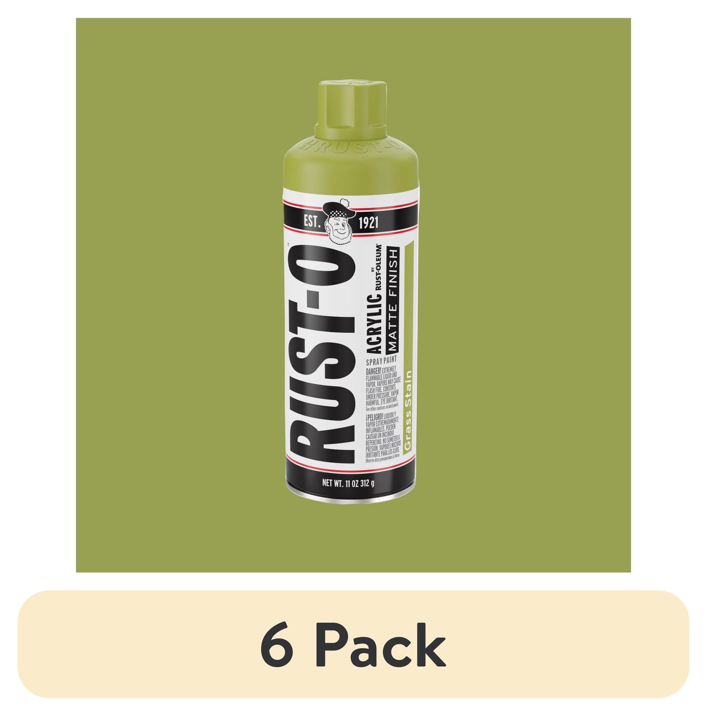 (6 pack) Grass Stain, Rust-Oleum Rust-O Acrylic Matte Spray Paint-392207, 11 oz