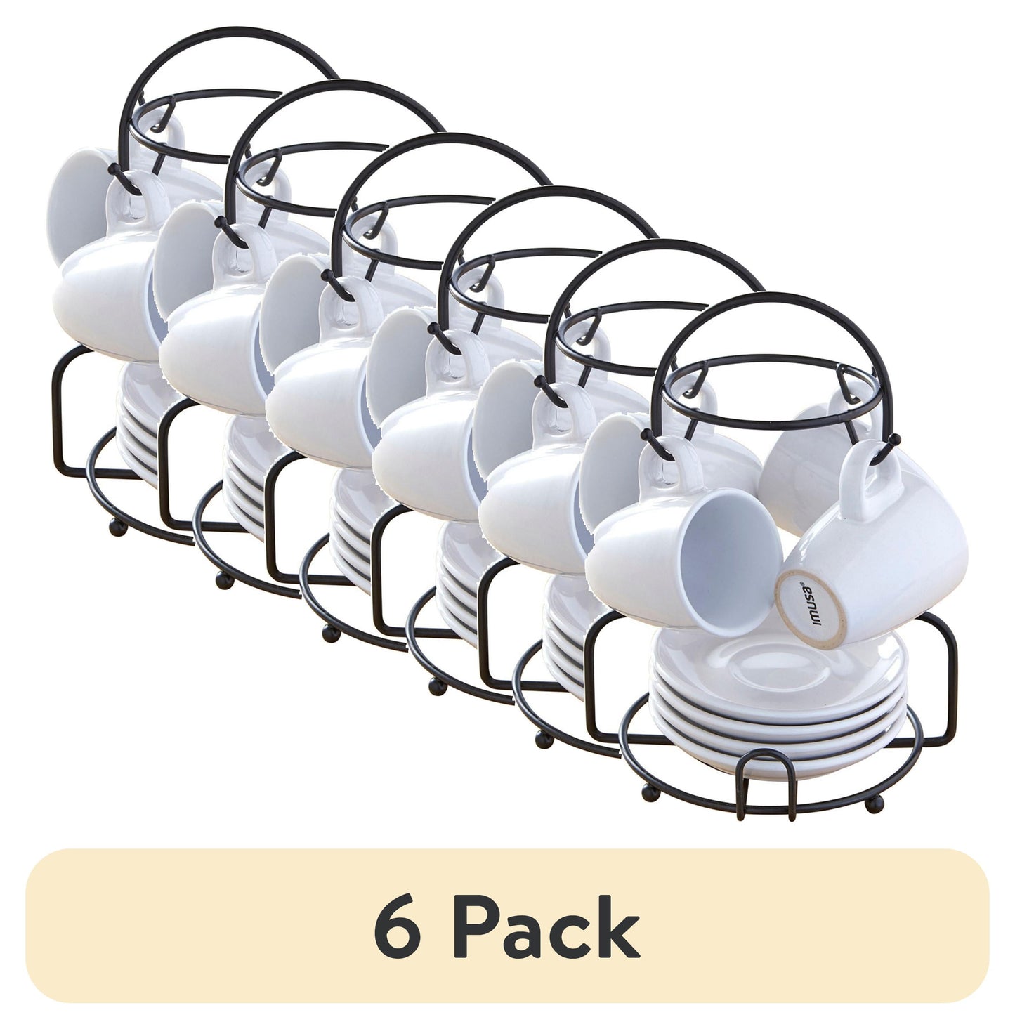 IMUSA 8pc Stoneware 3oz Espresso Set with Rack, White