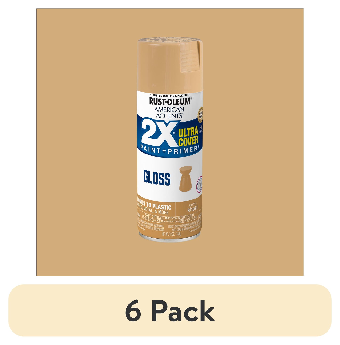 (6 pack) Caqui, Rust-Oleum American Accents 2X Ultra Cover Pintura en Aerosol Brillante-355032, 12 oz