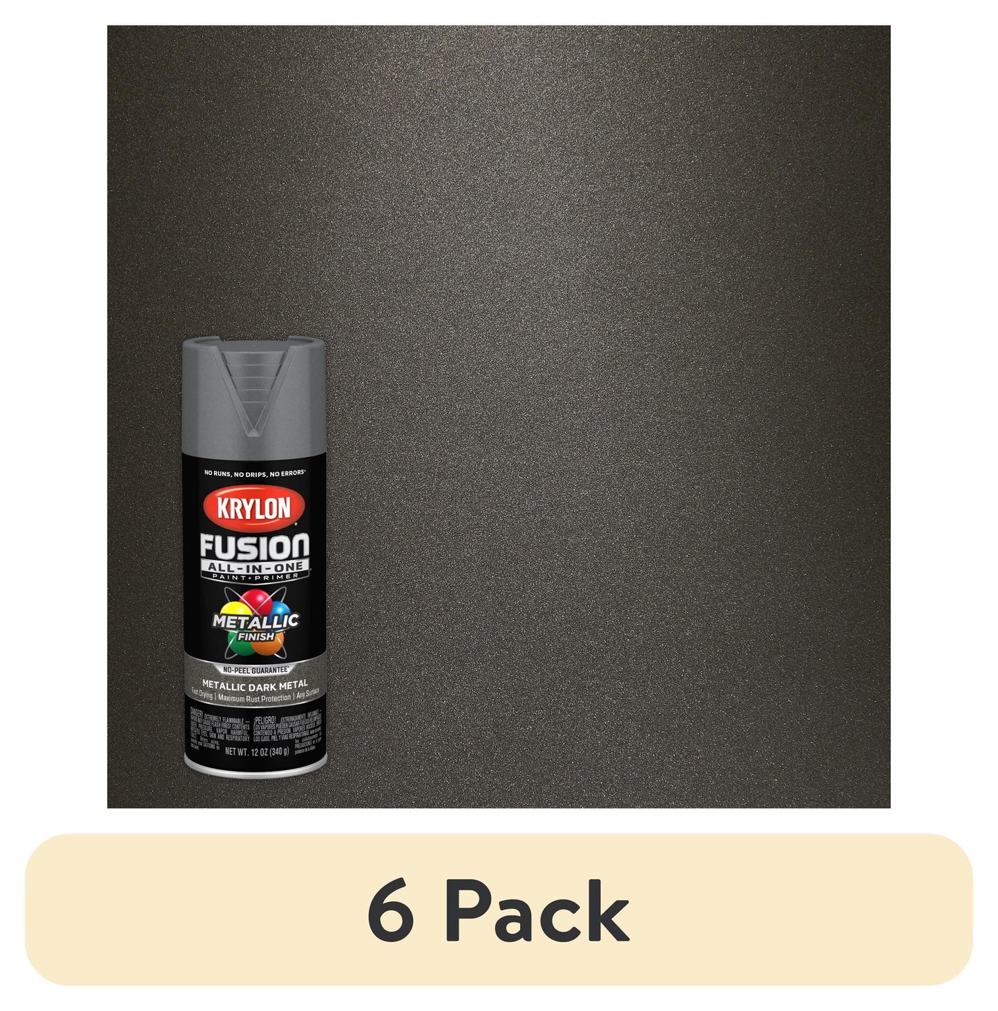 (6 pack) Krylon Fusion All-In-One Metallic, Metallic, Dark Metal, 12 oz