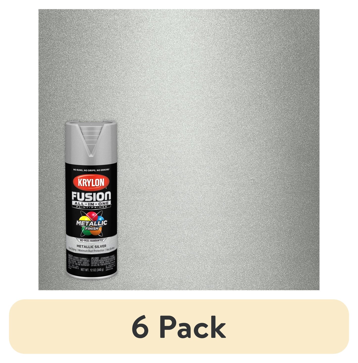 (6 pack) Krylon K02773007 Krylon Fusion All-In-One Metallic Silver Metallic 12 oz Spray Paint, Multi-Surface, (1 Piece, 1 Pack)