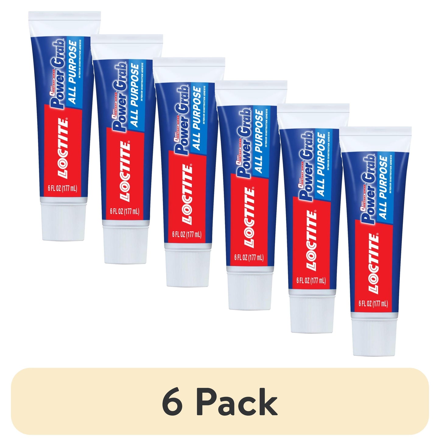 (6 pack) Loctite Power Grab Construction Adhesive All Purpose, Pack of 1, White 6 fl oz Tube