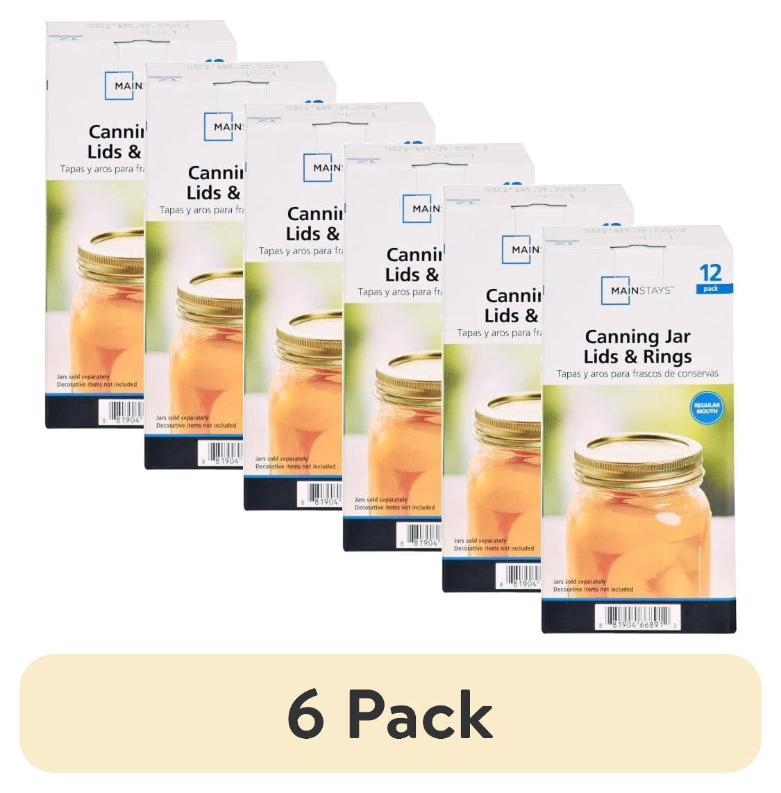 (6 pack) Mainstays 12-Pack Canning Jar Lids and Rings - Regular Mouth, Two-Piece Mason Jar Lids with Bands for Canning and Preserving, Fits All Brands Regular Mouth Mason Jars