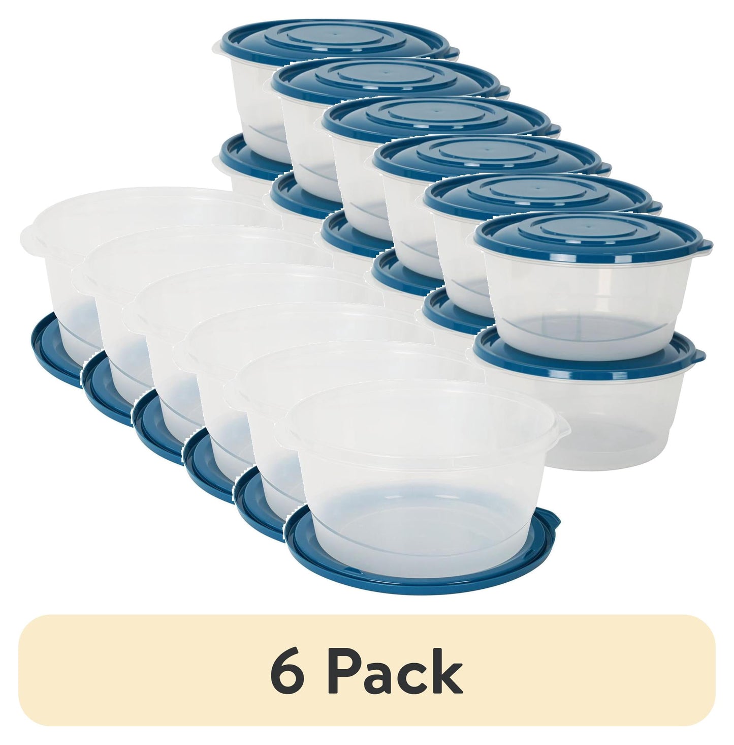 (6 pack) Mainstays Semi Durable Round 15.7 Cup Food Storage Container, Plastic, 3 Pack, Ideal Use for Meal Prep, Batch Cooking, or Bulk Storage