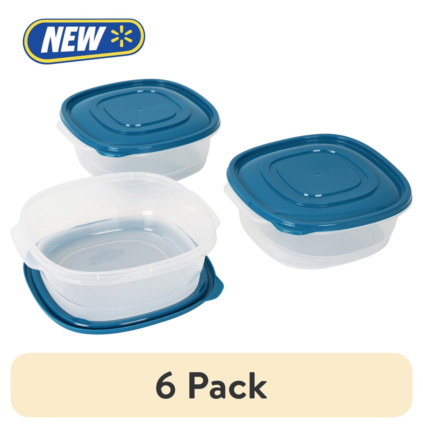 (6 pack) Mainstays Semi Durable Square 11.7cup Plastic Food Storage Container 3 Pack, Made for Family Meals, Party Size Dips, and Easy Serving and Storing