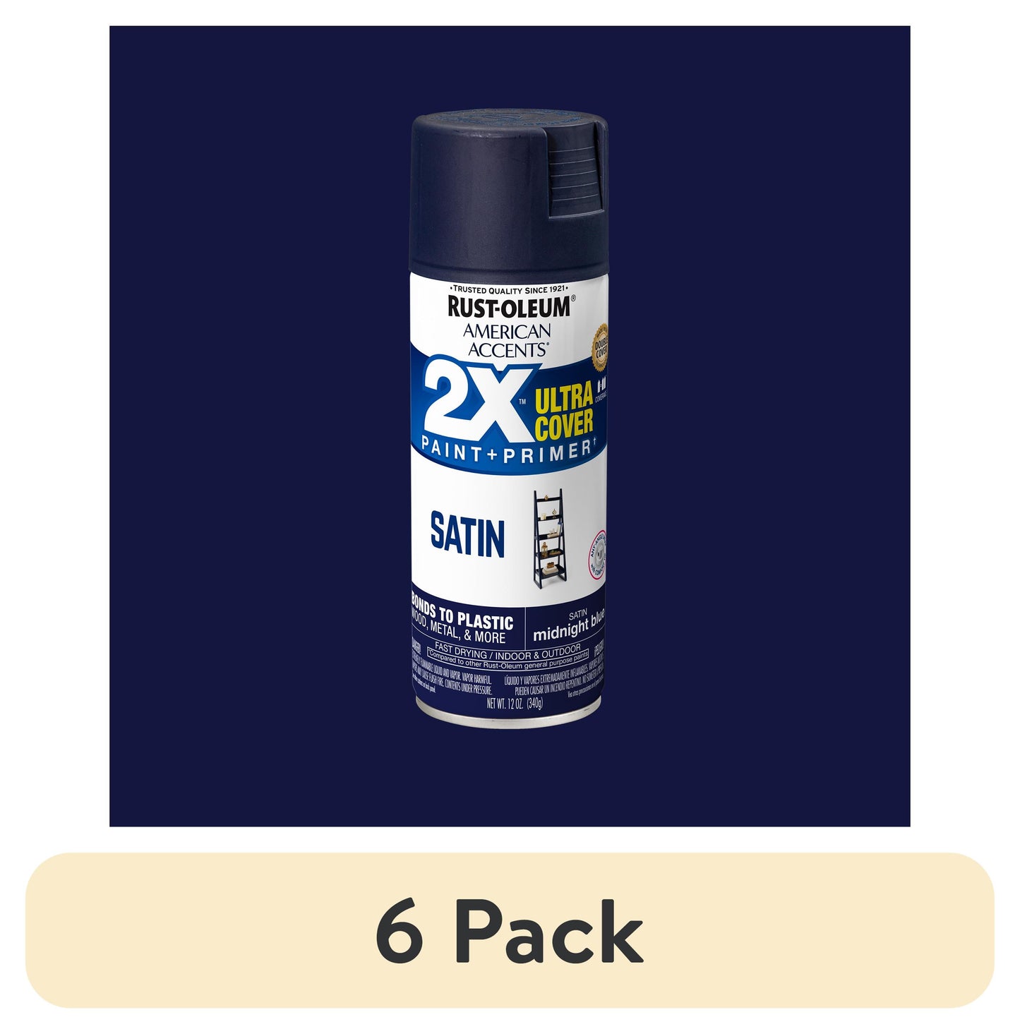 (6 pack) Midnight Blue, Rust-Oleum American Accents 2X Ultra Cover Satin Spray Paint-355087, 12 oz