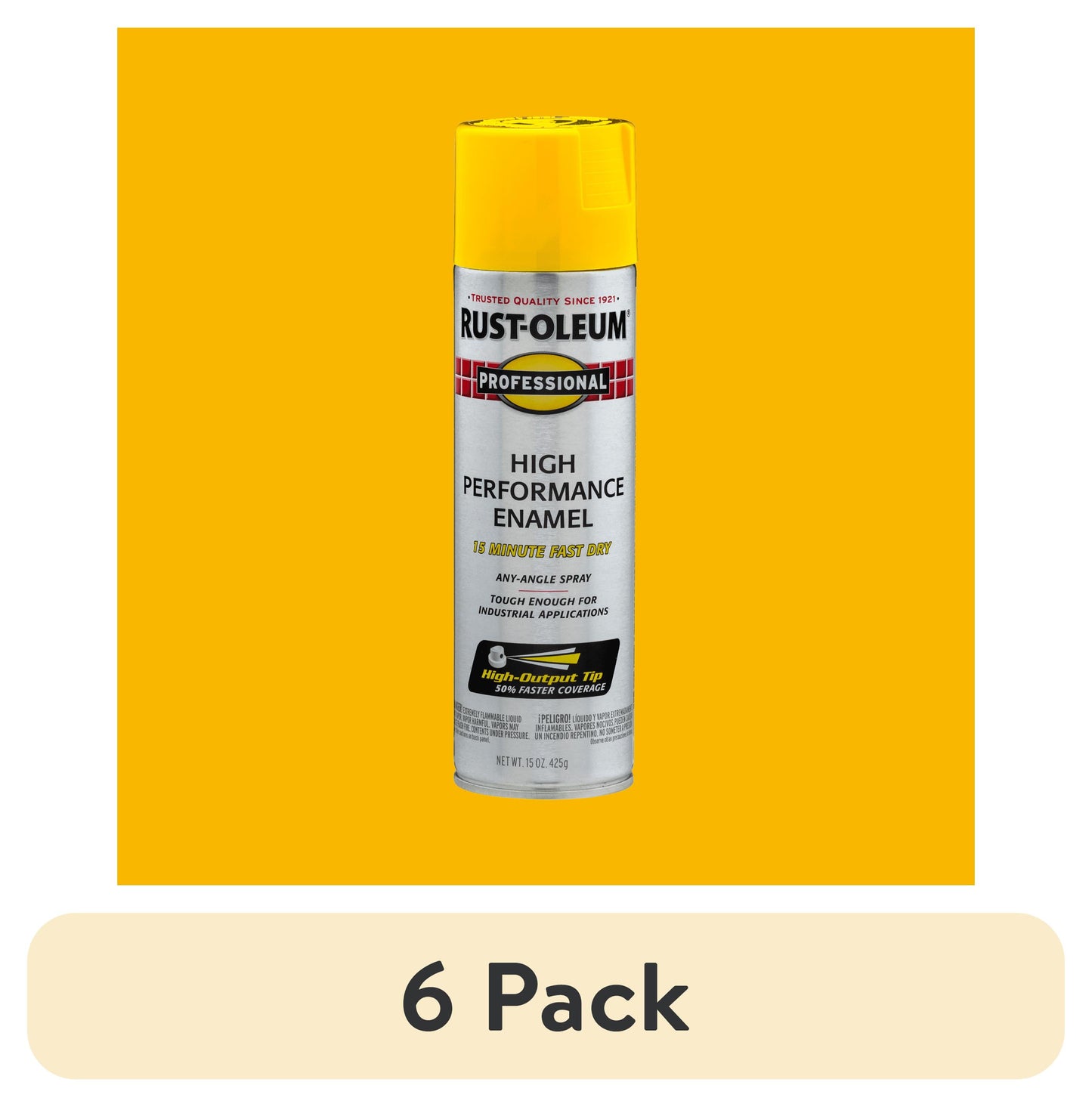 (6 pack) Safety Yellow, Rust-Oleum Professional High Performance Enamel Gloss Spray Paint-7543838, 15 oz