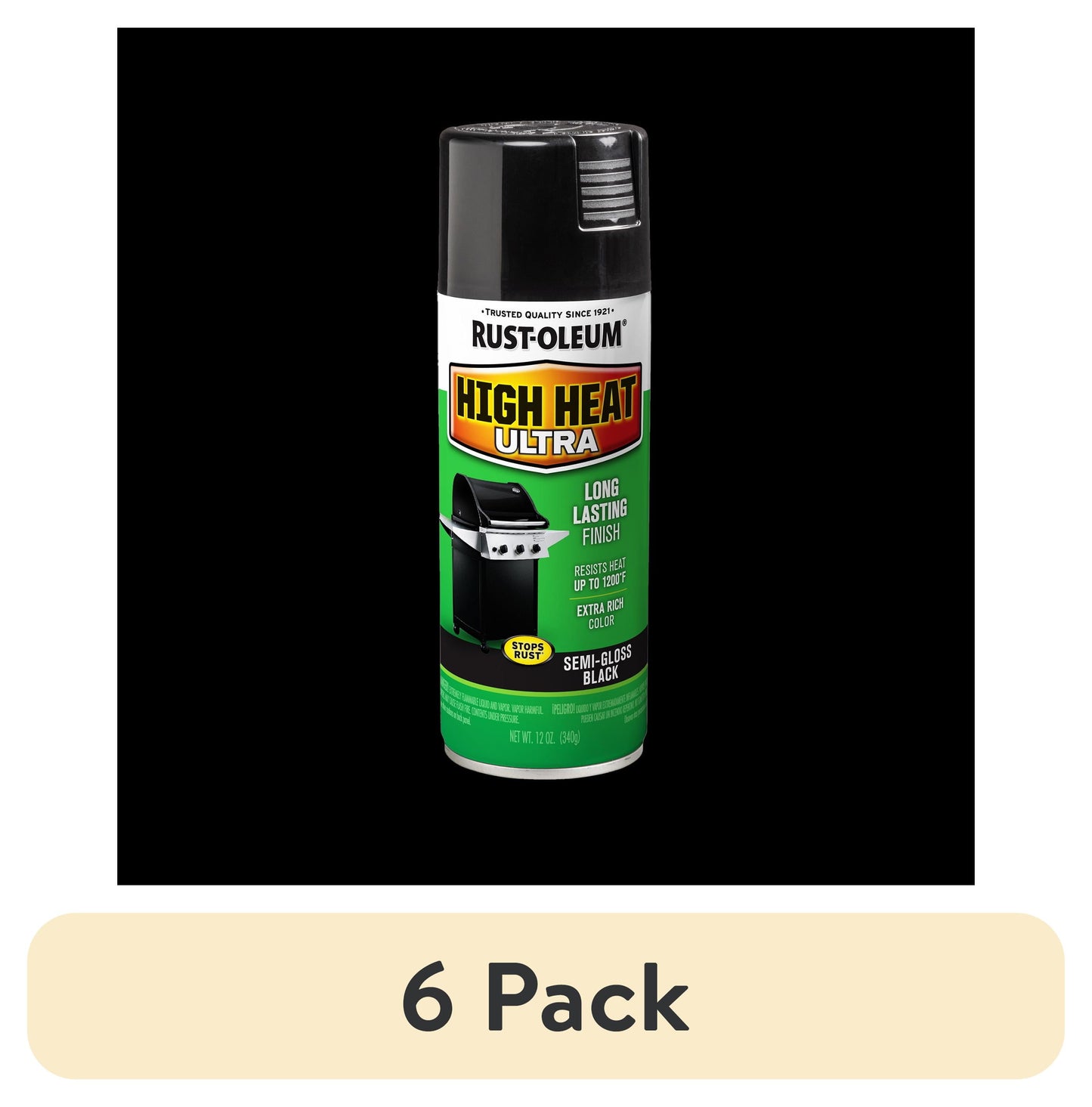 (6 pack) Rust-Oleum Specialty High Heat Ultra Black Spray Paint-241169, 12 oz