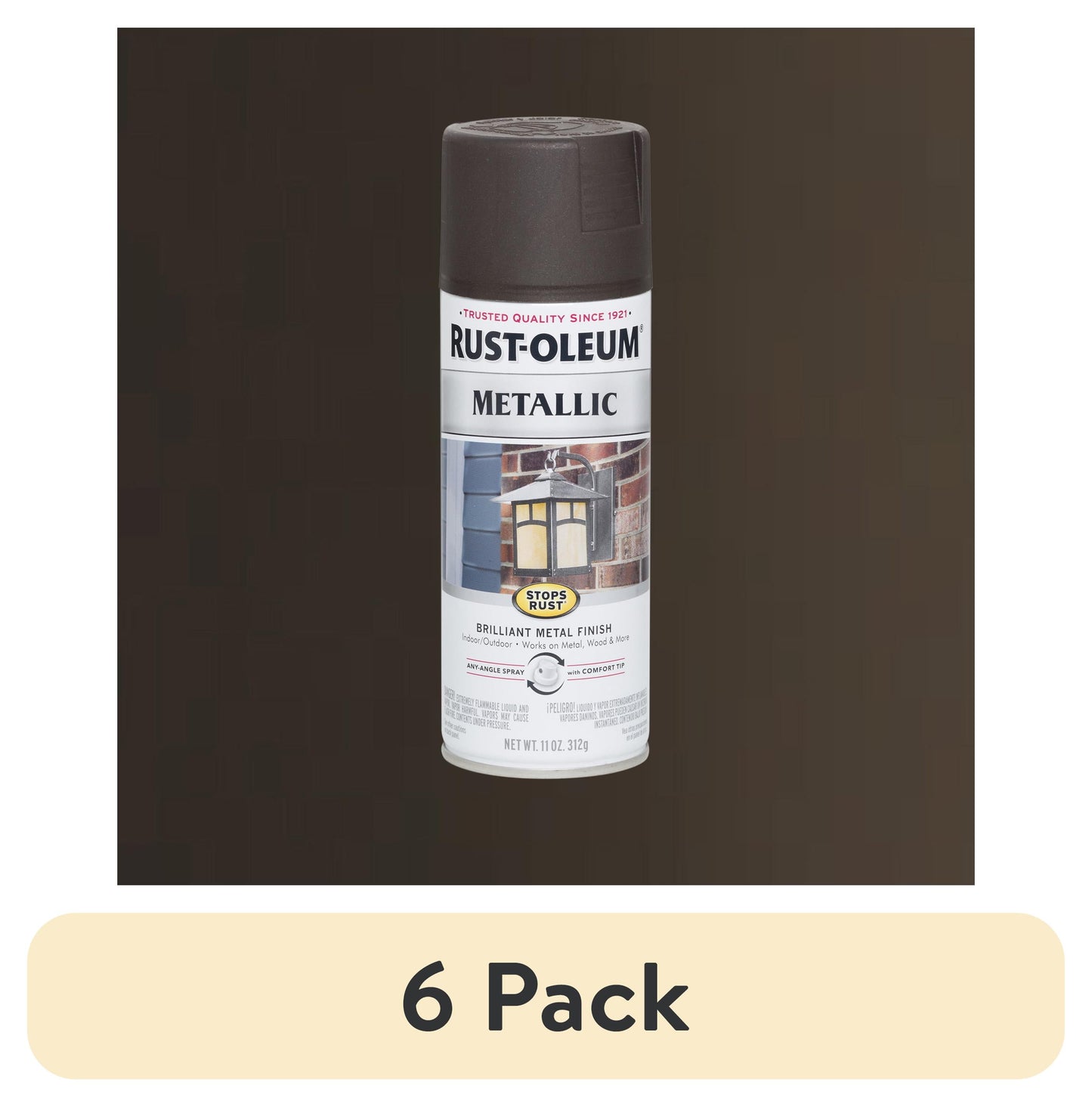 (6 pack) Oil Rubbed Bronze, Rust-Oleum Stops Rust Metallic Spray Paint-248636, 11 oz