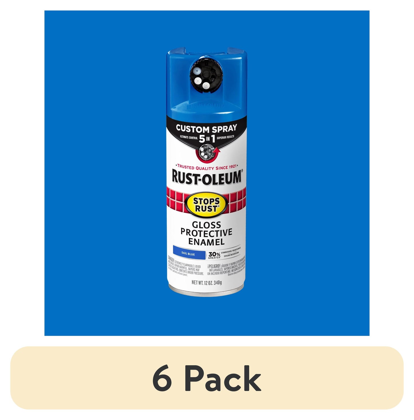 (6 pack) Sail Blue, Rust-Oleum Stops Rust Custom Sprays 5 in 1 Gloss Spray Paint-376896, 12 oz