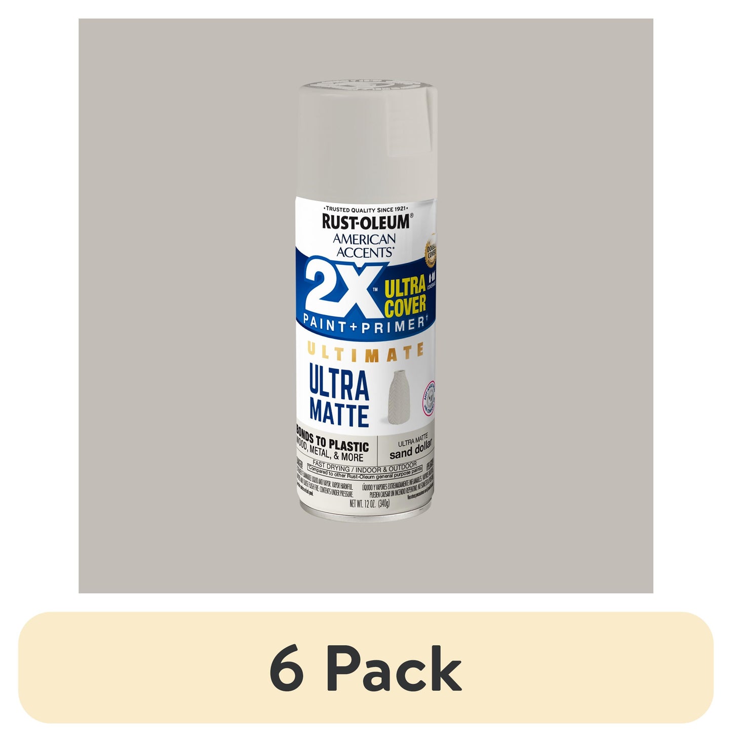 (6 pack) Sand Dollar, Rust-Oleum American Accents 2X Ultra Matte Spray Paint-371769, 12 oz