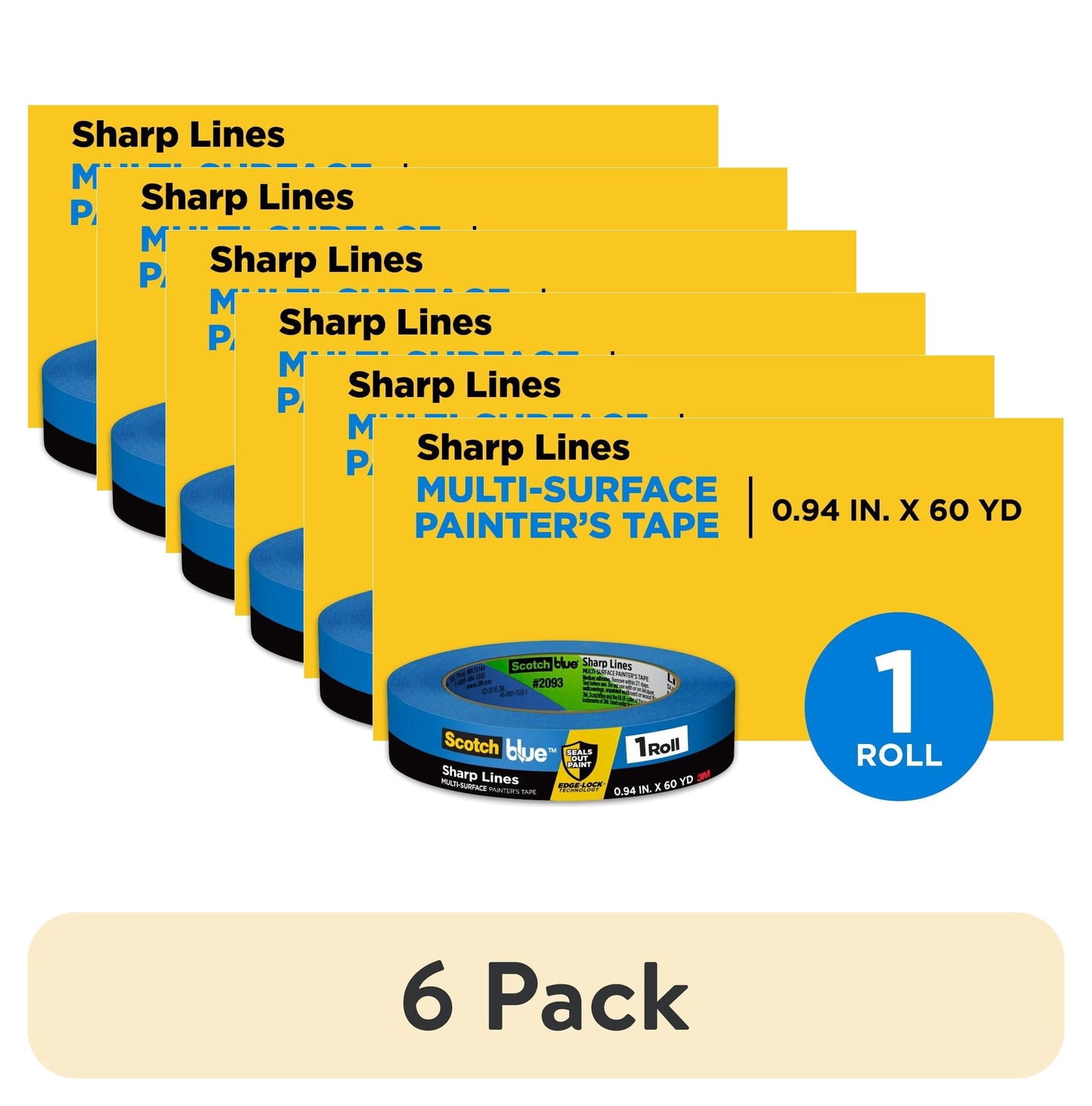 (6 pack) ScotchBlue Sharp Lines Painter's Tape, Blue, 0.94 in x 60 yd, 1 Roll