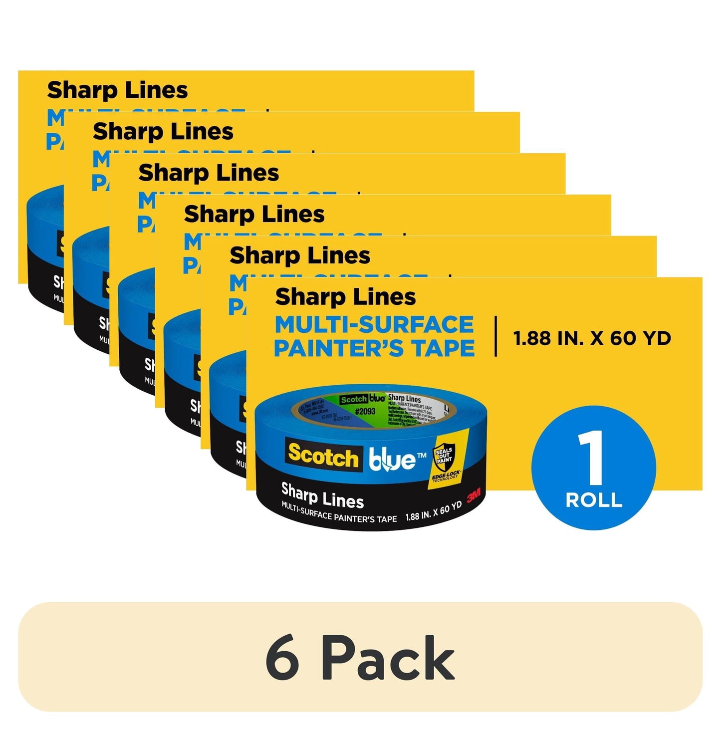 (6 pack) ScotchBlue Sharp Lines Painter's Tape, Blue, 1.88 in x 60 yd, 1 Roll