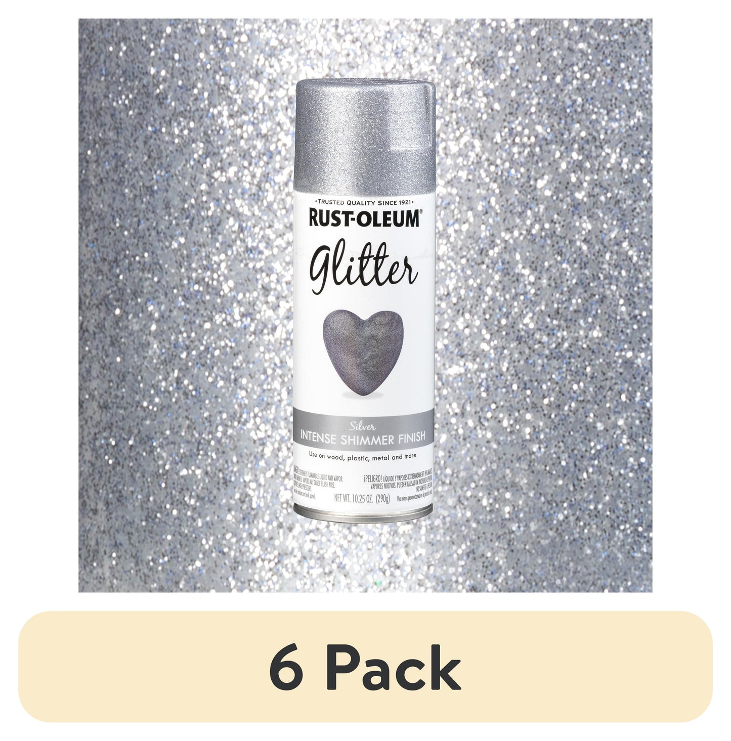 (6 pack) Silver, Rust-Oleum Glitter Spray Paints-301814, 10.25 oz