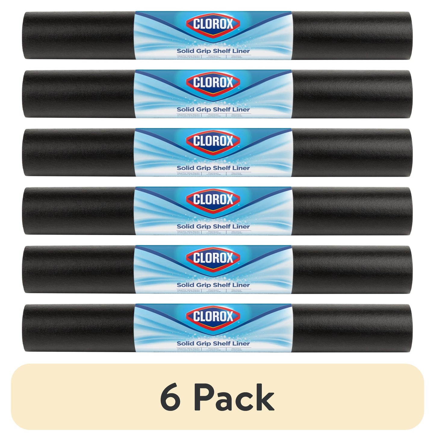 (6 pack) Solid Grip Shelf Liner with Clorox, Black, 20 in. x 6 ft. Roll