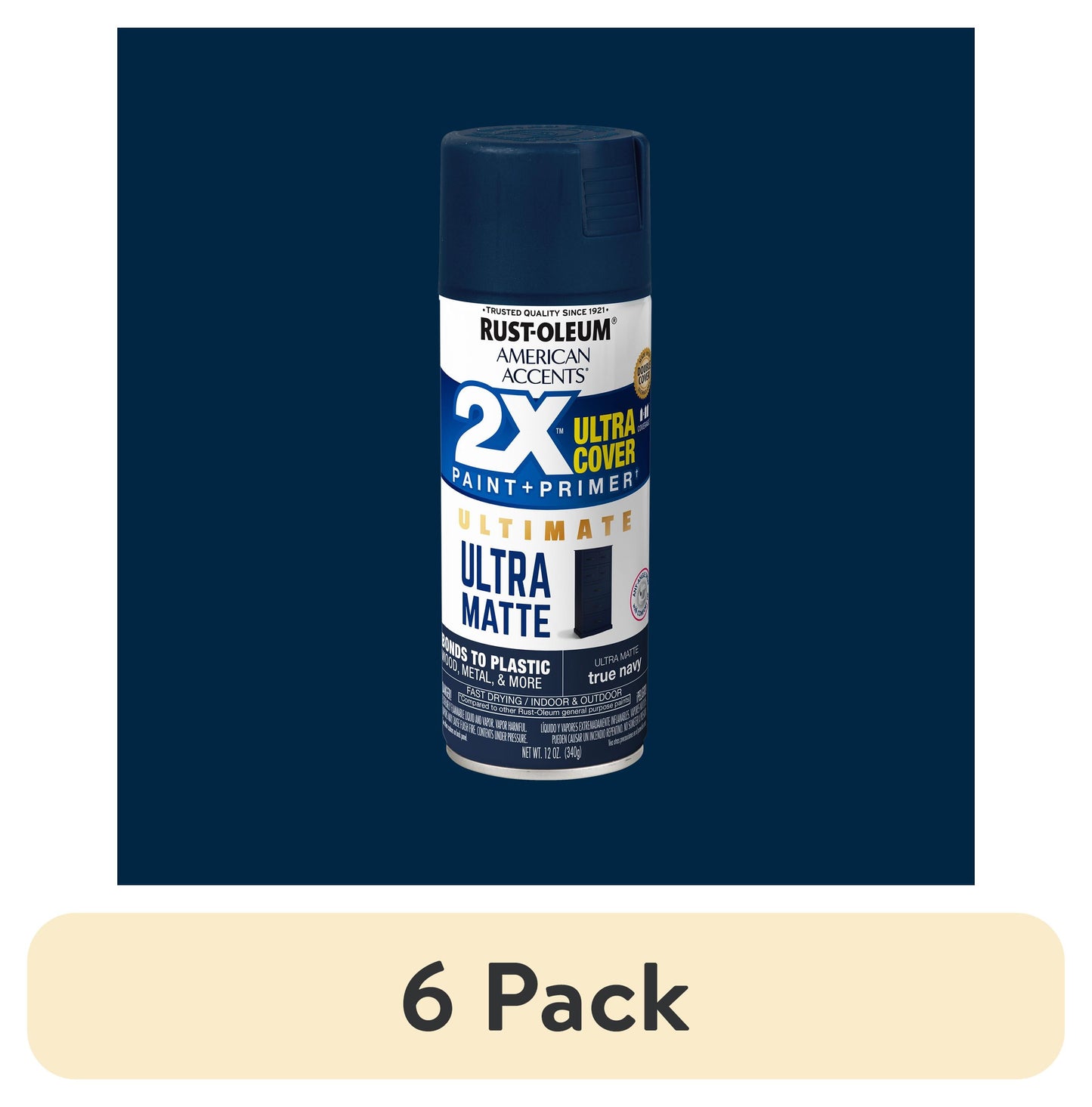 (6 pack) True Navy, Rust-Oleum American Accents 2X Ultra Cover Ultra Matte Spray Paint-344686, 12 oz