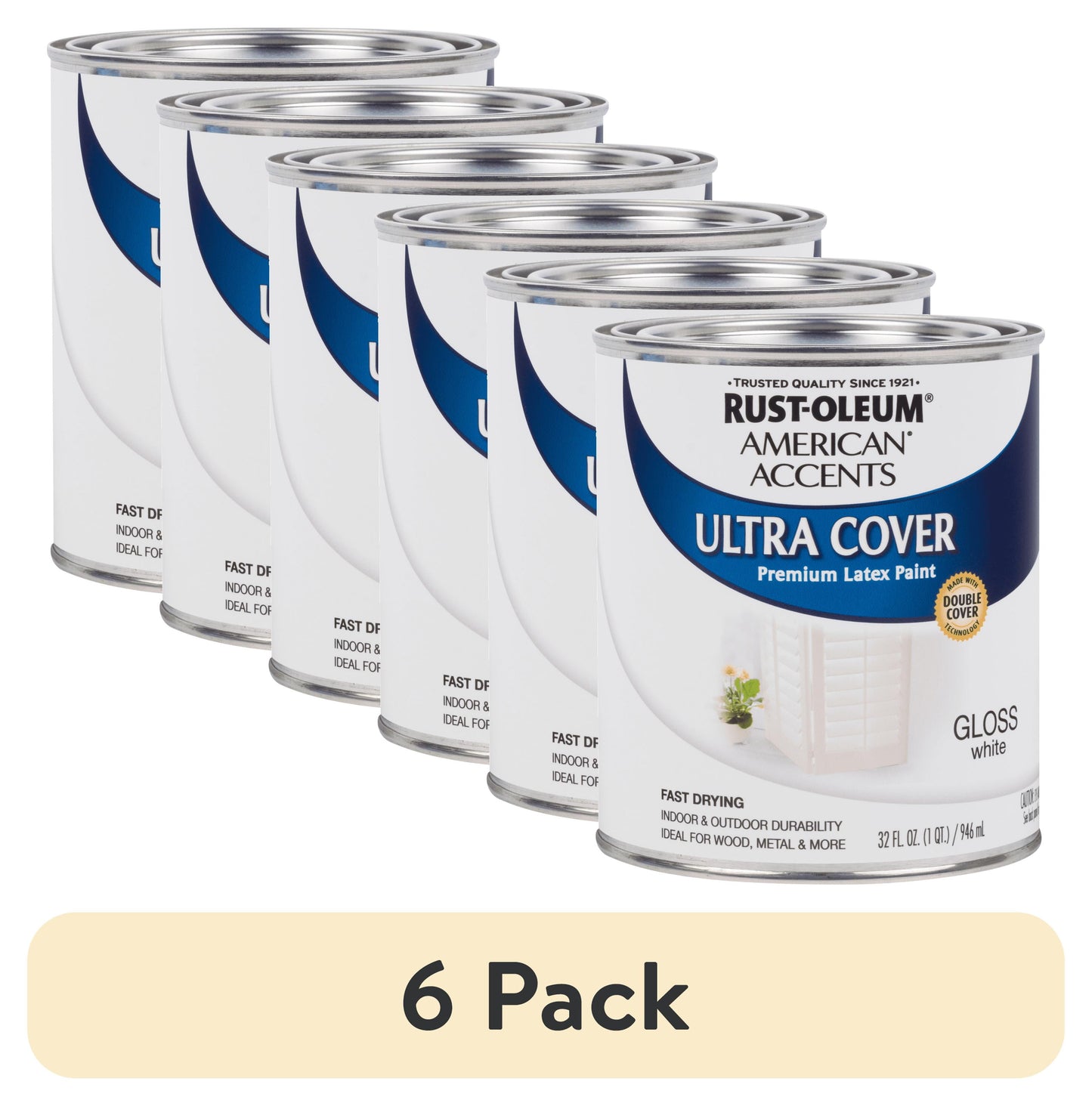 White, Rust-Oleum American Accents Ultra Cover Quart Gloss Latex Paint-276168, Quart