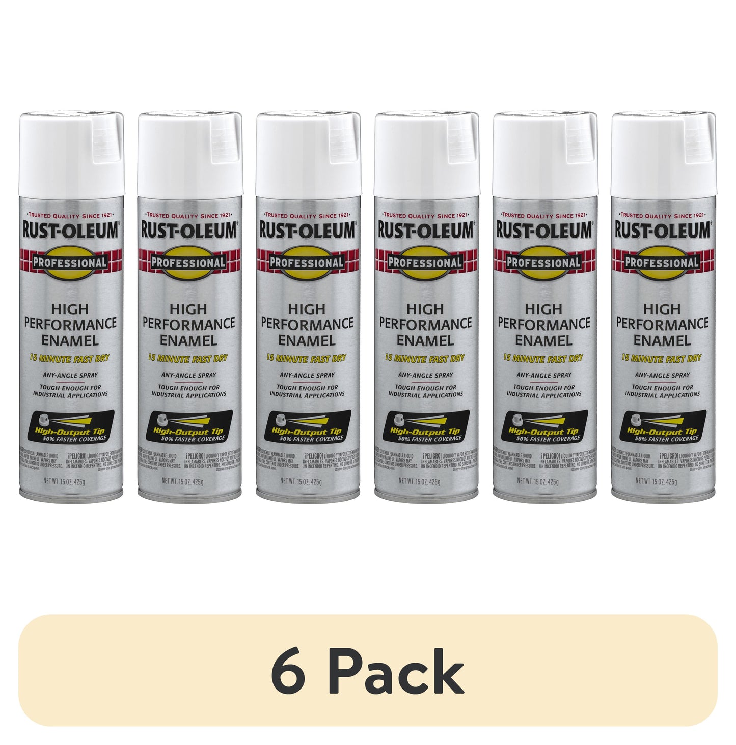 (6 pack) White, Rust-Oleum Professional High Performance Enamel Flat Spray Paint-7590838, 15 oz