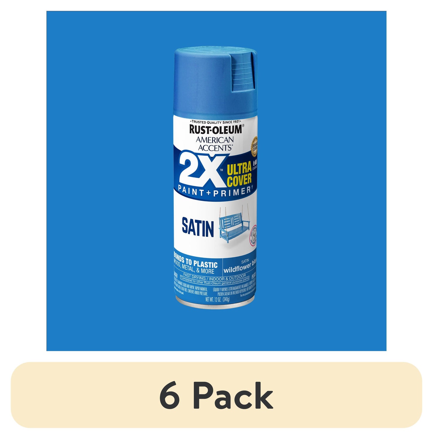 (6 pack) Wildflower, Rust-Oleum American Accents 2X Ultra Cover Satin Spray Paint-327936, 12 oz