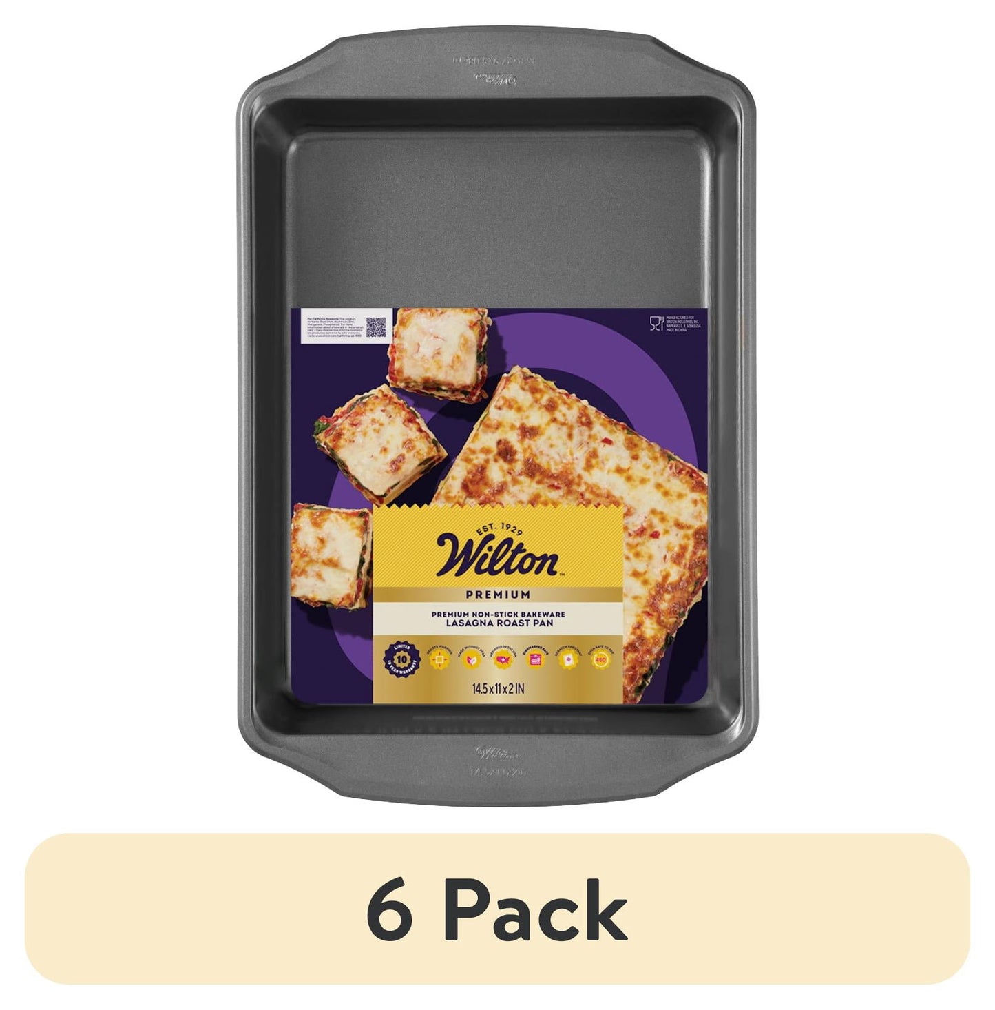 (6 pack) Wilton Premium Steel Non-Stick Lasagna Baking Pan 14.5" x 11" x 2" Roasting Casserole Baking Dish, Packaging May Vary