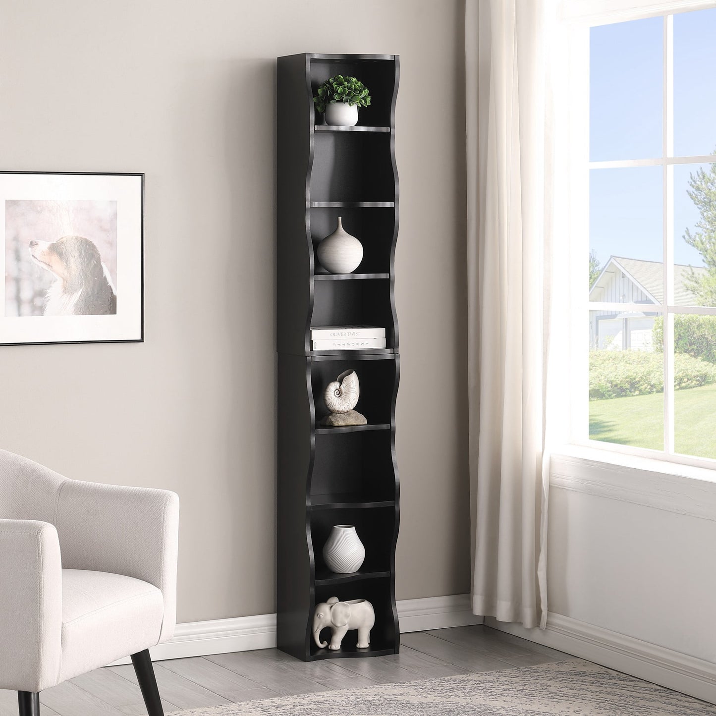 71" Tall Narrow Bookcase with Storage Cabine,8 Tier Cube Bookshelf Display Shelf Stand for Home Office, Living Room,Black