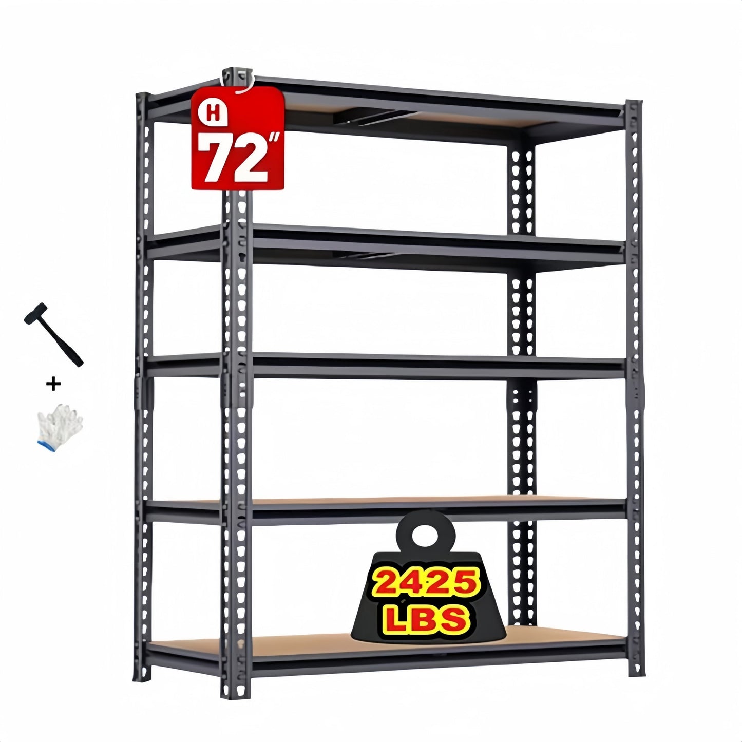 72''H Heavy Duty 5-Tier Metal Storage Shelves, Adjustable Shelving Rack, Home Free Standing Garage/Kitchen Shelf Units