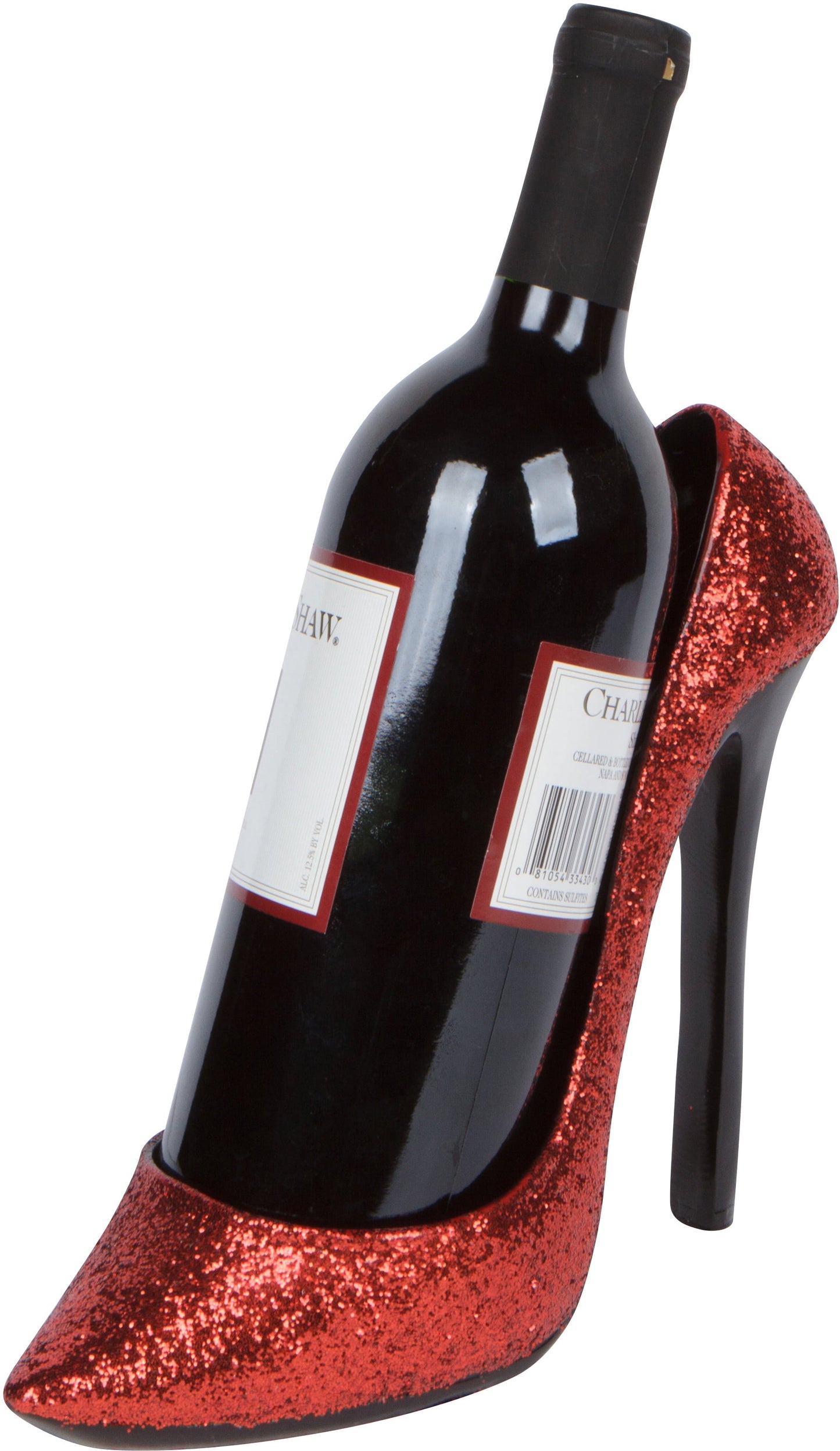 8.5" x 7"H High Heel Wine Bottle Holder - Stylish Conversation Starter Wine Rack By Hilarious Home (Red Glitter)