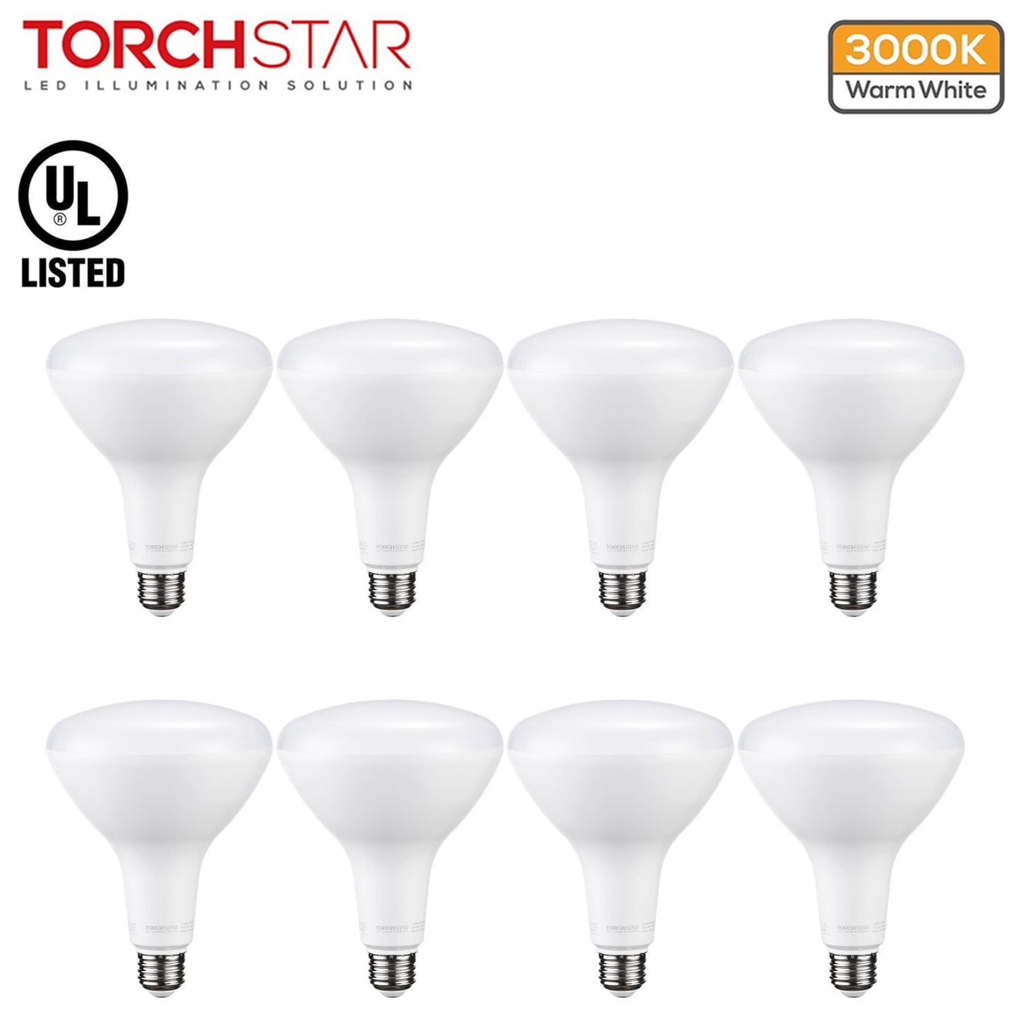 8 Pack BR40 Led Bulb 3000K Warm White, Dimming Flood Light Bulbs, E26 Base, Indoor Bulb for Cans