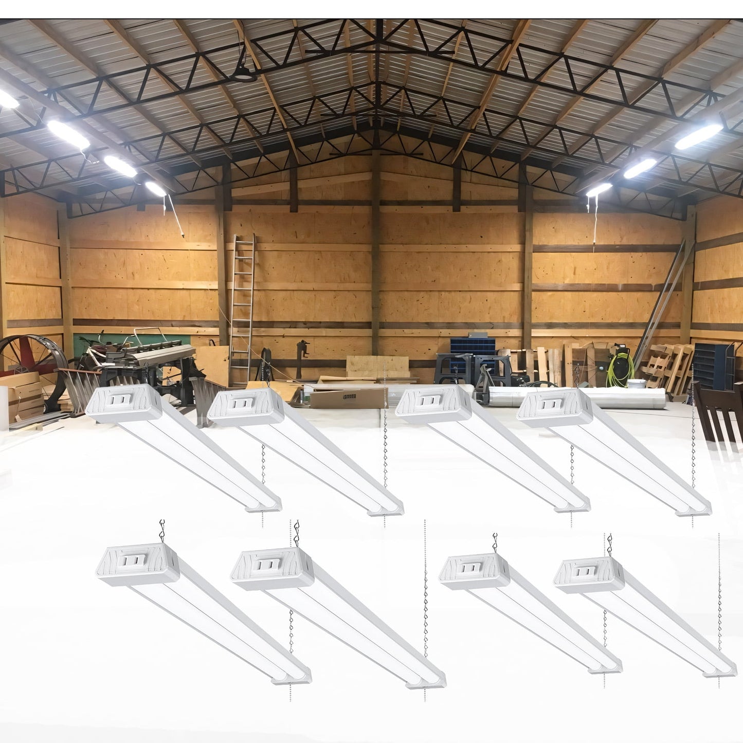 8 Pack Linkable LED Shop Light with Reflector for Garage, 4FT 40W Utility Light Fixture, 4000lm, 5000K Daylight LED Workbench Light with Power Cord, ETL