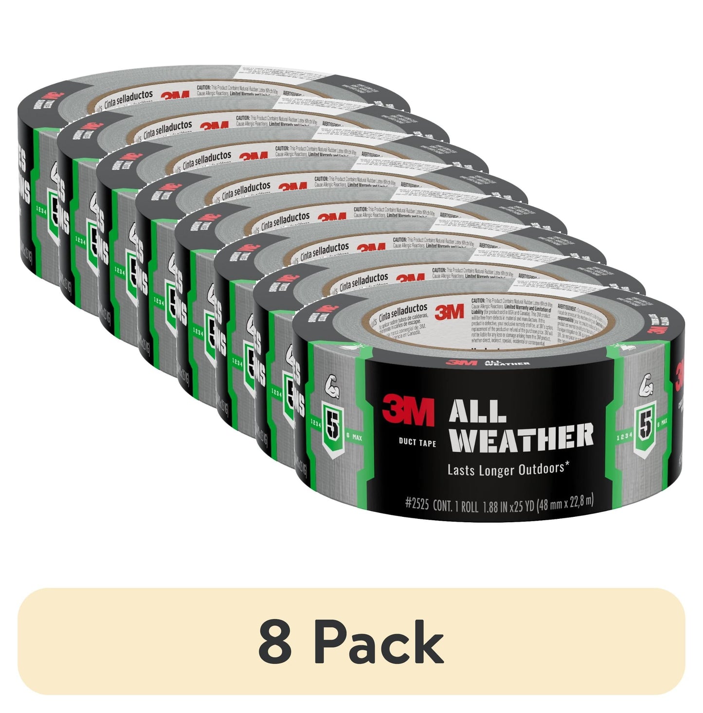 3M All Weather Duct Tape, Black, Lasts Longer Outdoors, 1.88 in. x 25 yd., 1 Roll