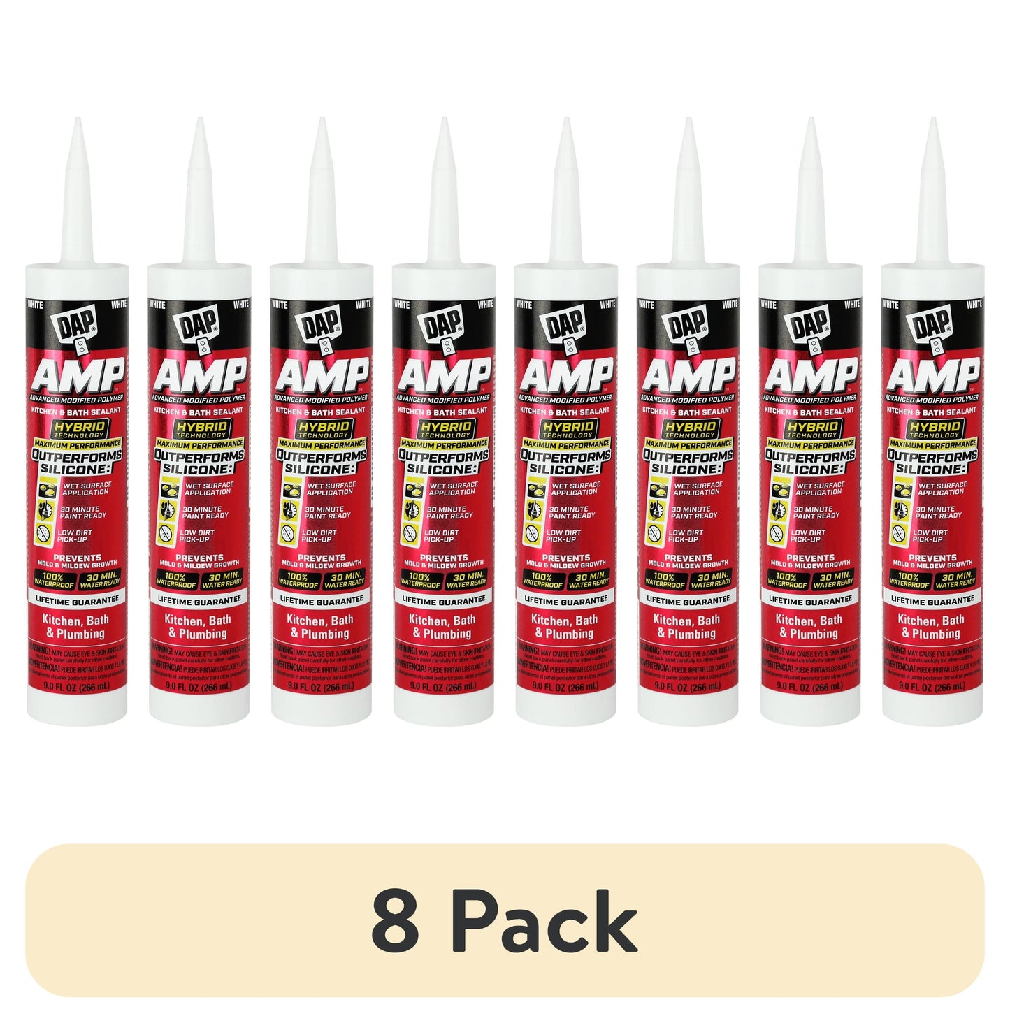 (8 pack) DAP AMP 9 oz White Kitchen and Bath Latex Sealant