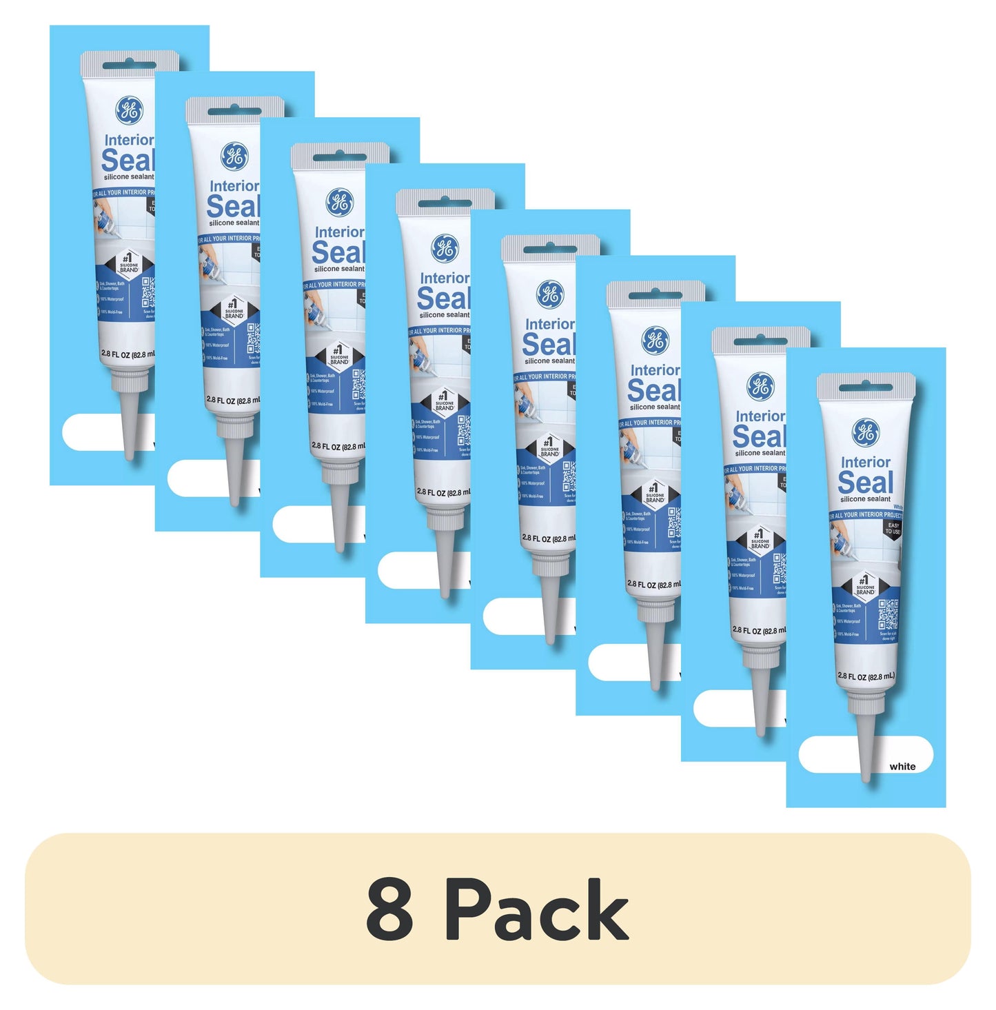 (8 pack) GE Interior Seal Kitchen & Bath, Pack of 1, White 2.8 oz Tube