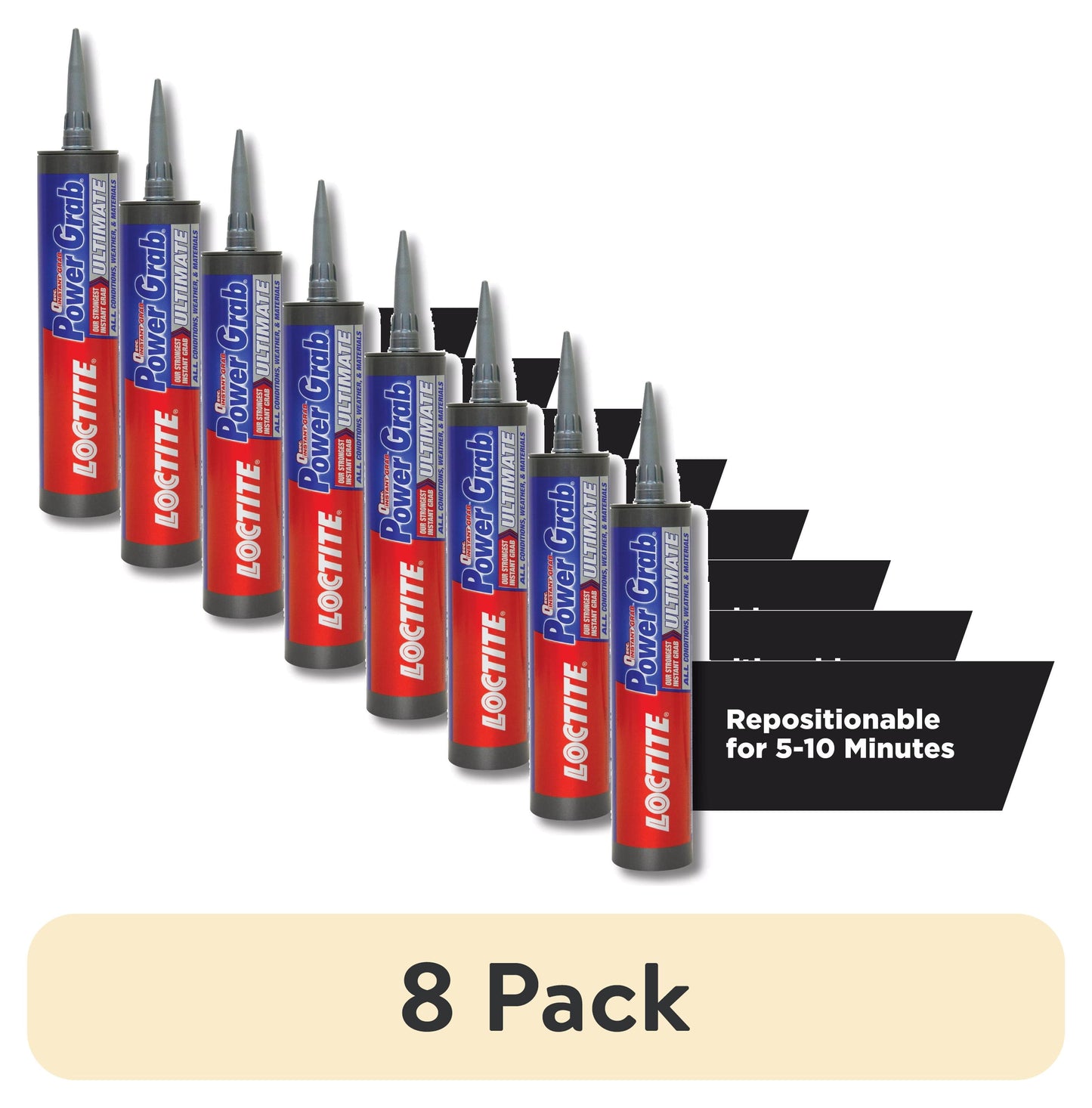 (8 pack) Loctite Power Grab Construction Adhesive Ultimate, Pack of 1, White 9 fl oz Cartridge