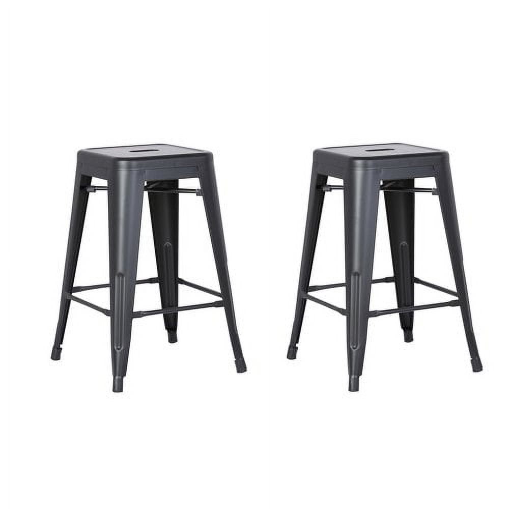 AC Pacific Backless Metal Barstool, Matte Black, 24 -inch, Set of 2