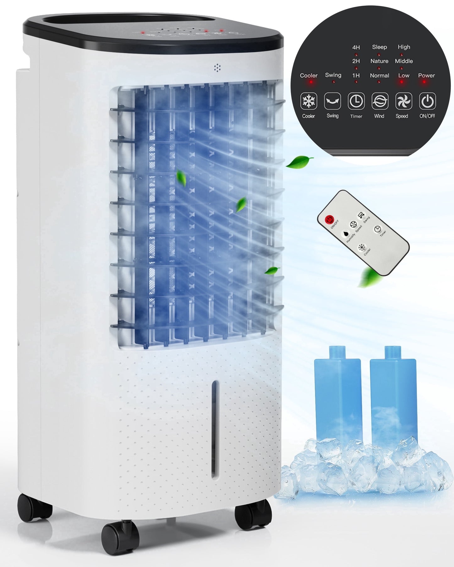 ALPULON 3-in-1 Evaporative Air Cooler, Portable Air Conditioner Fan with Remote, 4L Tank, Honeycomb Pad, 2 Ice Boxes, 3 Speeds, 7.5H Timer, 120° Oscillation, for Bedroom, Living Room, Home Office
