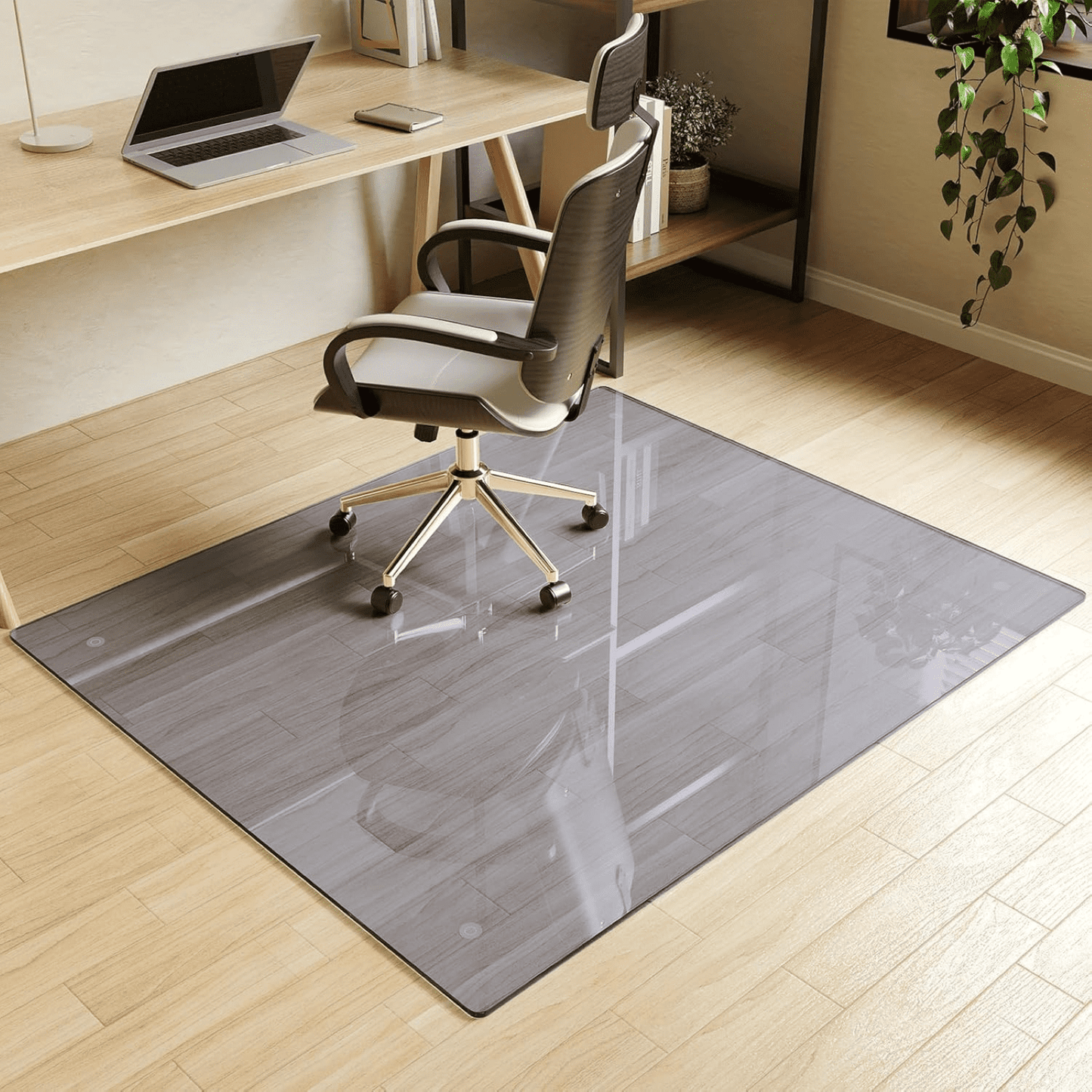 AUROMIR 46"x55" Tempered Glass Office Chair Mat for Carpeted or Hardwood Floors,Gray