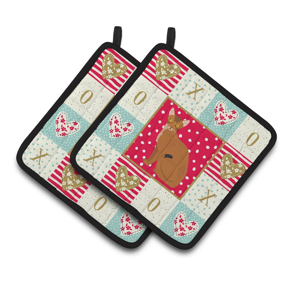 Abyssinian Cat Love Pair of Pot Holders