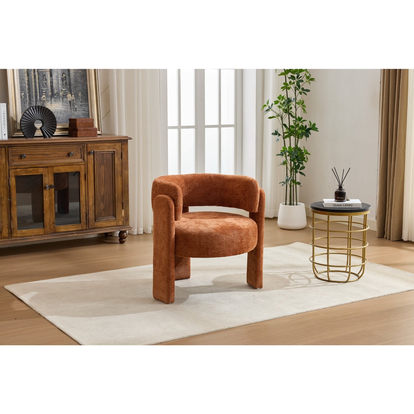 Accent Chair, Armchair, Boucle Chair Modern Upholstered Fabric Accent Armchair, Comfortable Leisure Single Sofa Chair for Living Room, Bedroom, Office, Orange